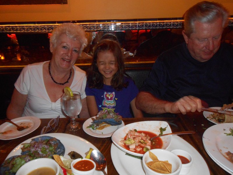 Michelle, Grace & Grandpa eat Mexican