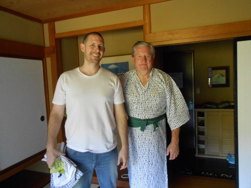 The boys prepare to enjoy bathing in the hot springs