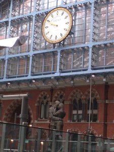 St Pancras Station clock and sculpture