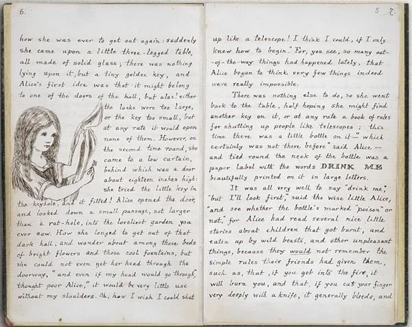 An early, handwritten version of Alice in Wonderland