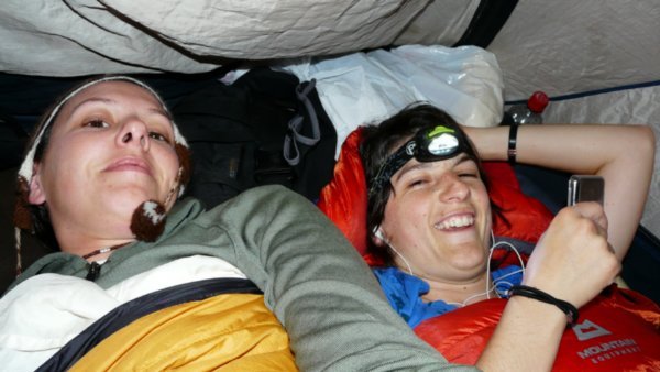 With Mariella in the cramped tent