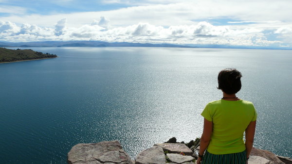 Contemplative moment facing Lake Titicaca