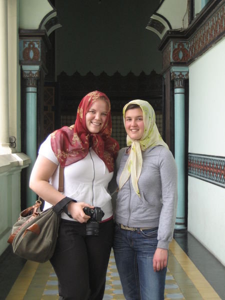 Sonia and I in a mosque in Medan