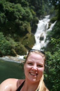 Trying to take a self photo at the Kuang Si Waterfall!