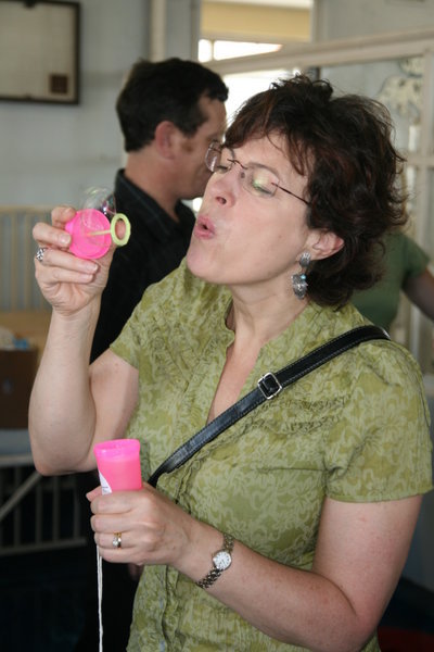 Susan blowing bubbles