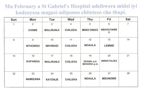 Outreach schedule for February