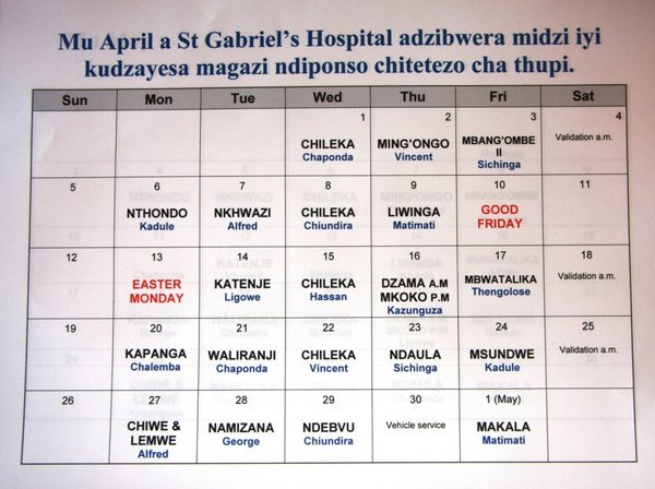 Outreach schedule for April