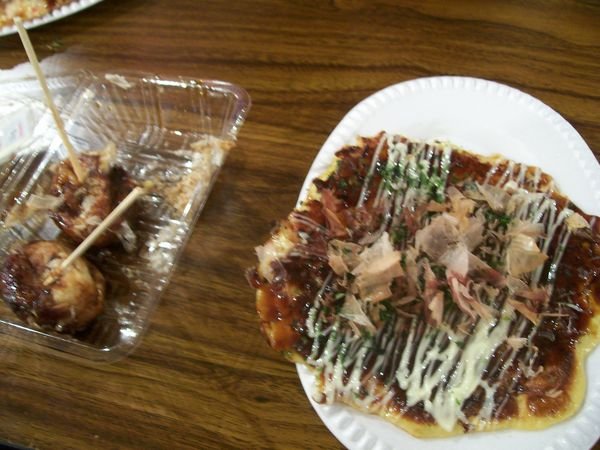 Takoyaki on left Okonomiyaki on right