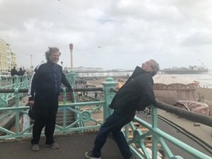 Having a windy day in Brighton with Ray