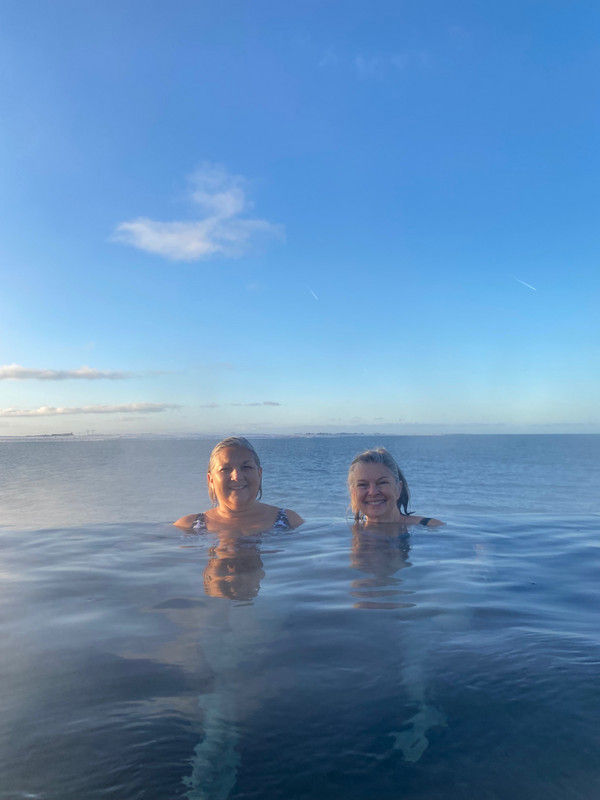Soaking in the thermal waters adjacent to the ocean