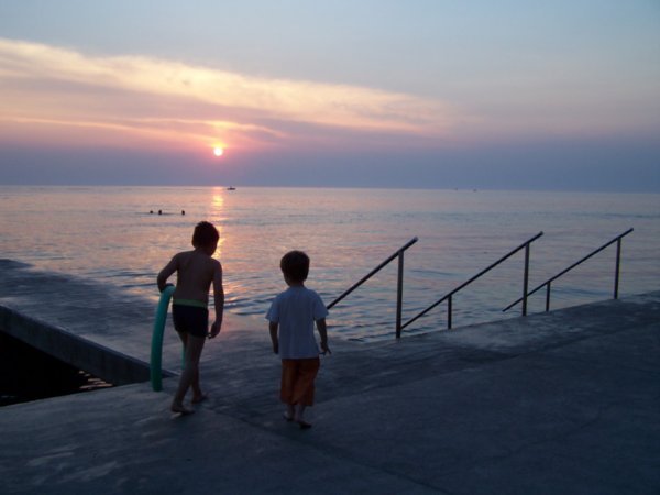 Sunset at the Piran concrete beach