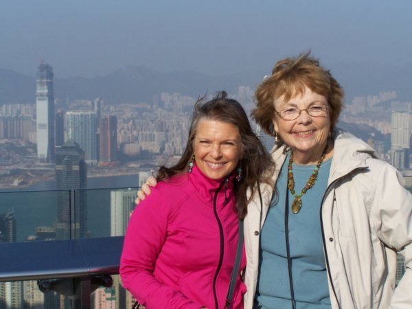 Braving the wind and the cold on Victoria Peak.