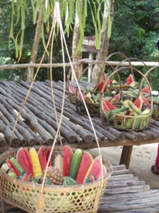 Baskets of fruit for the elephants