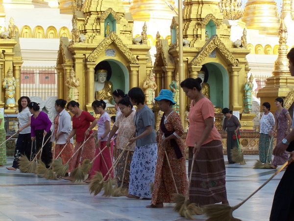 Shwedagon Pagoda floor sweepers