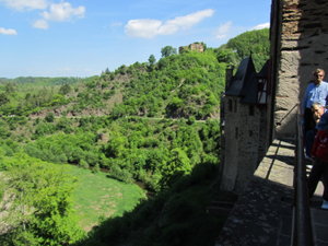 Burg Eltz ramparts overlooking the wooded hill side