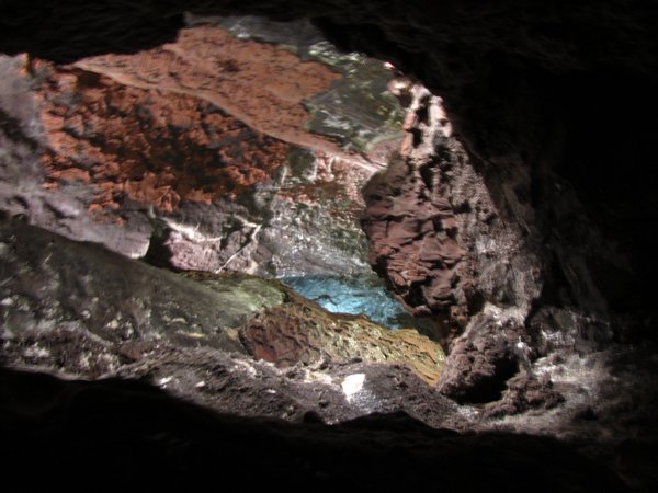Colored rock formations of the lava tube