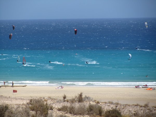 Watching the windsurfers and the kiteboarders