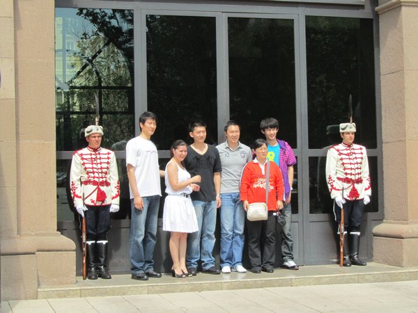 Posing with the guards