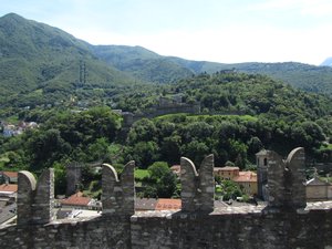 Viewing another castle from the ramparts of Castelgrande.