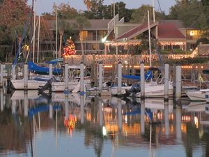 Pelican Cove Harbor decorated for Christmas