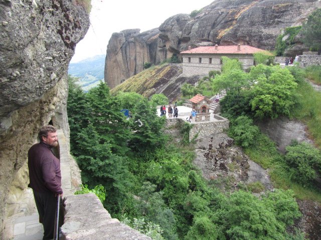 On the Grand Meteora path with Varlaam in the distance