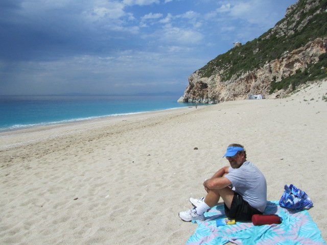 Chillin' on the white sand of Mylos Beach