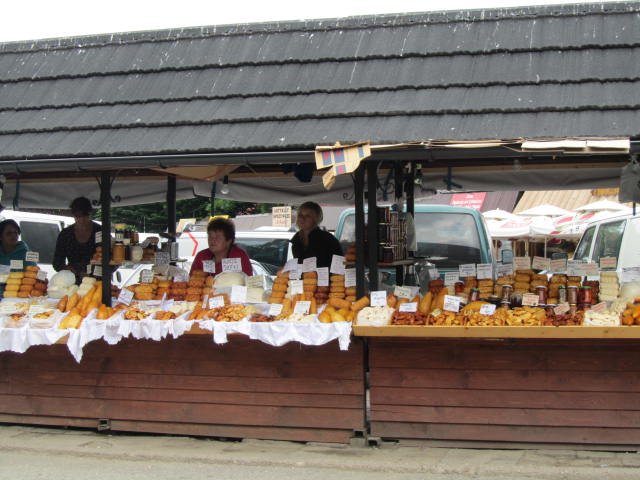 The goat cheese stalls in the Zakopane market