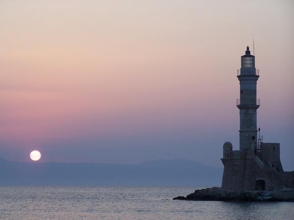 Chania Lighthouse at sunset