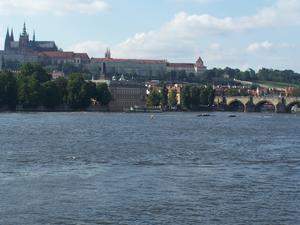 Prague Palace, St. Vitus's Cathedral, and the Charles Bridge crossing the Vltava River