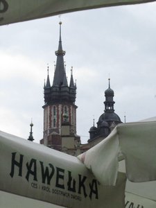 View of St. Mary's Basilica from Hawelka Restaurant