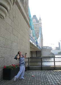 Ruth strikes a pose at the Tower Bridge
