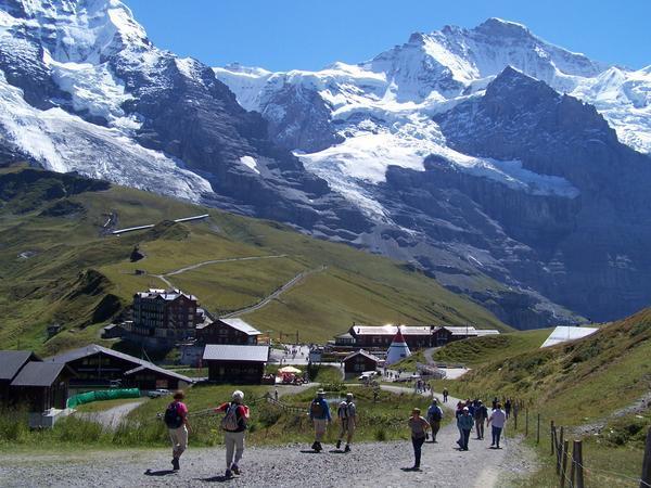 Arriving at Kleine Schidegg with the Jungfrau straight ahead