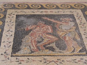 Floor mosaics are still in place in the ancient homes