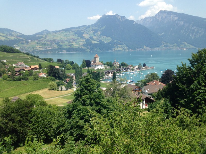 View of Speiz and Lake Thun from our lunch stop restaurant