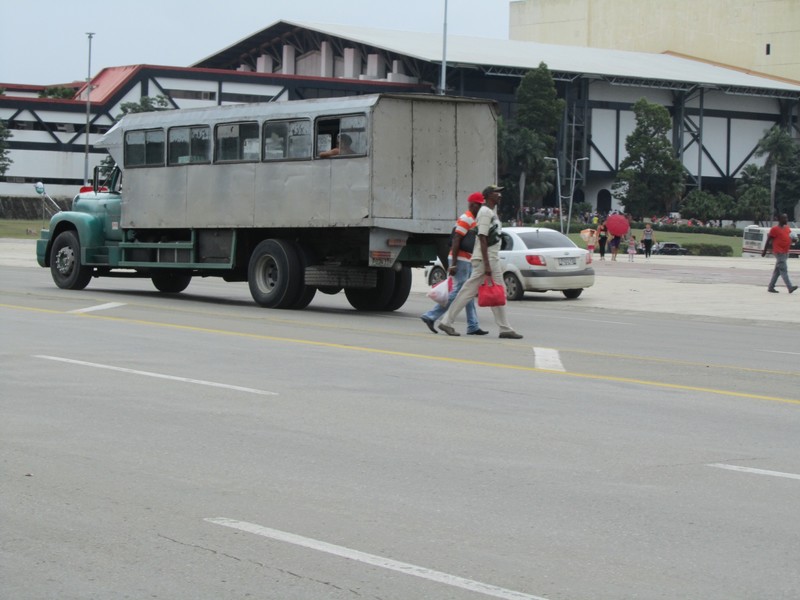 Truck converted into a city bus