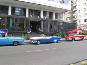 A line-up of vintage taxis