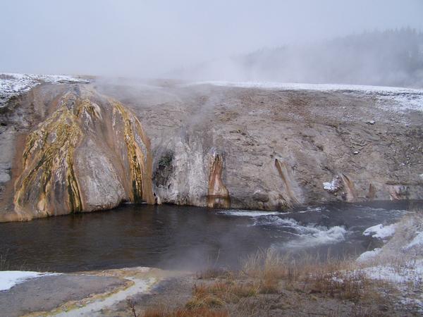 Snow, steam, and hot springs