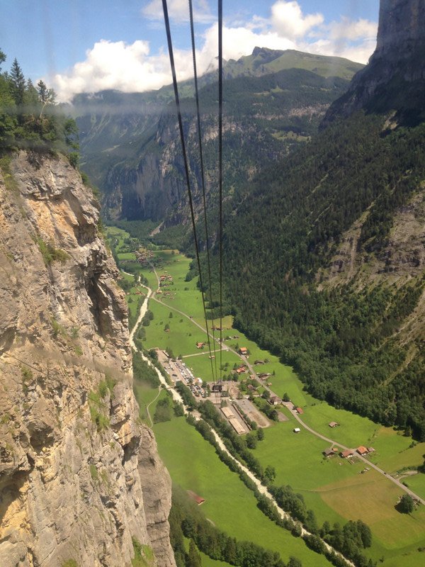 Riding the Stechelberg lift up to Murren