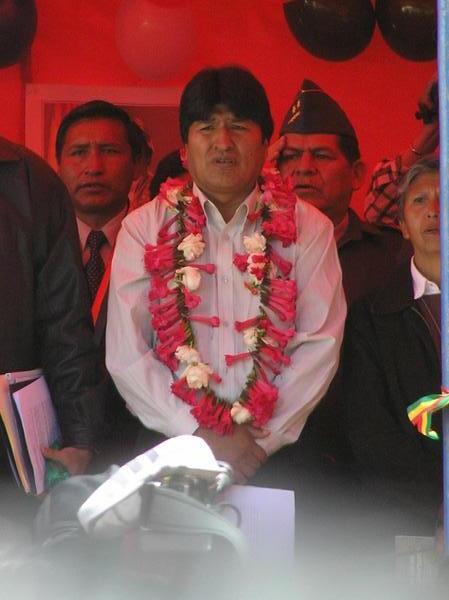 President Evo Morales Singing National Anthem