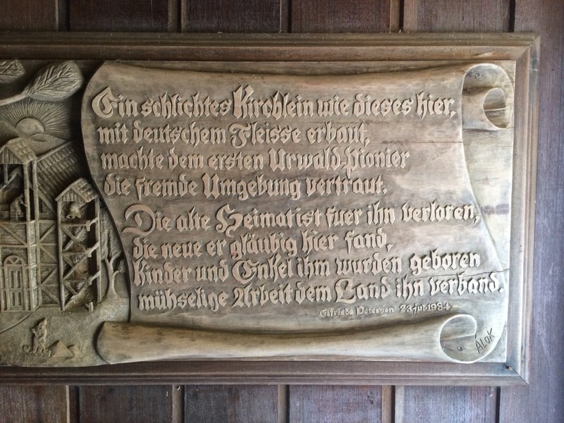 Inscription in Lutheran church at immigrants' memorial