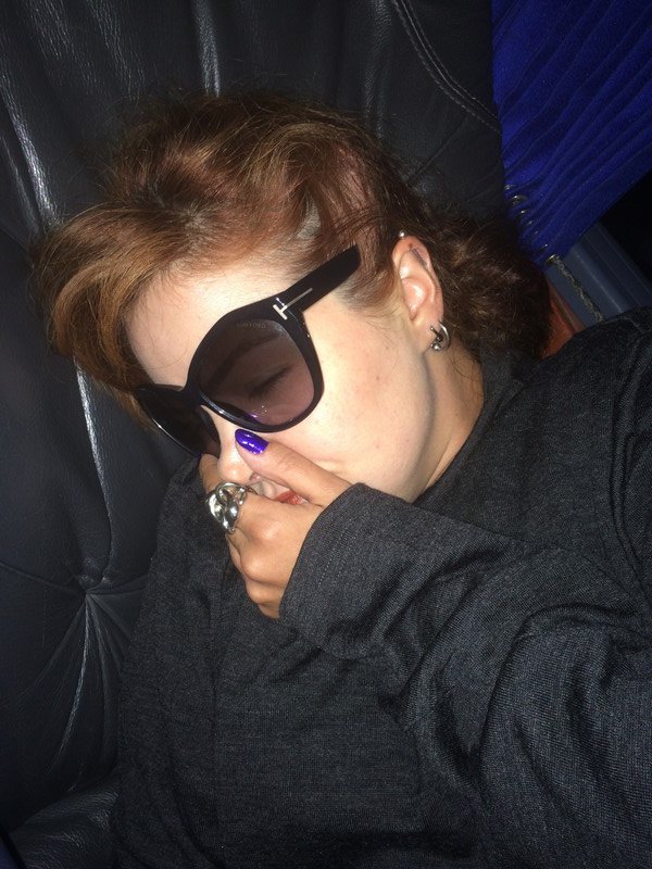 Carla sleeping on the bus - Blumenau