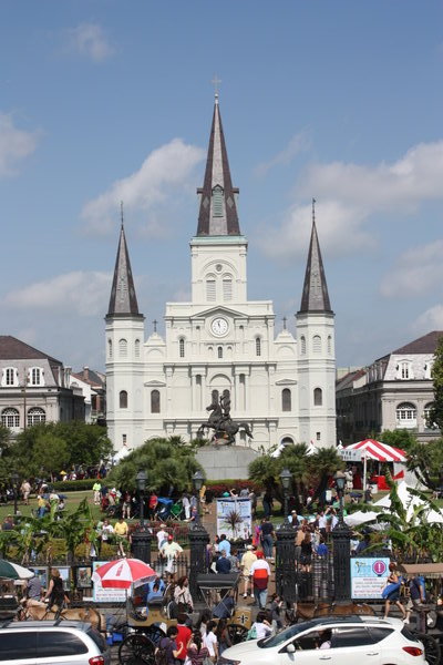 Cathedral with A Lively Jackson Square