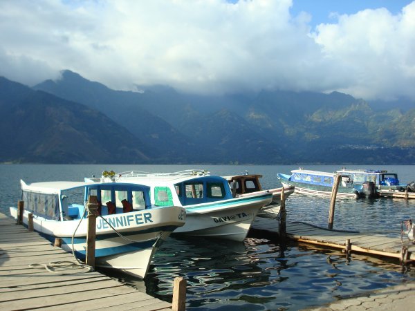 Lanchas on dock for Panajachel