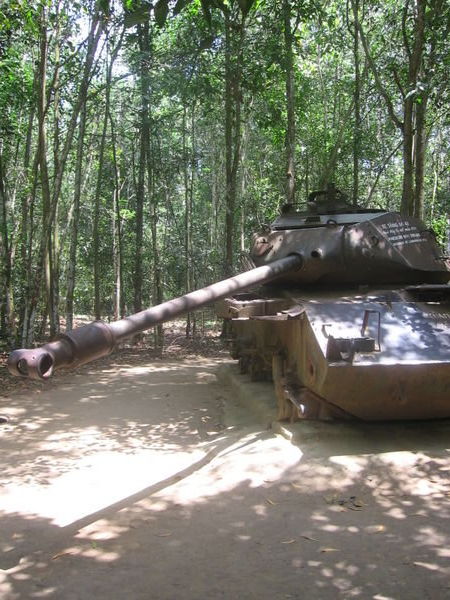 US tank blown up by landmines that were handmade by the Viet  Cong using the US' old bomb parts 