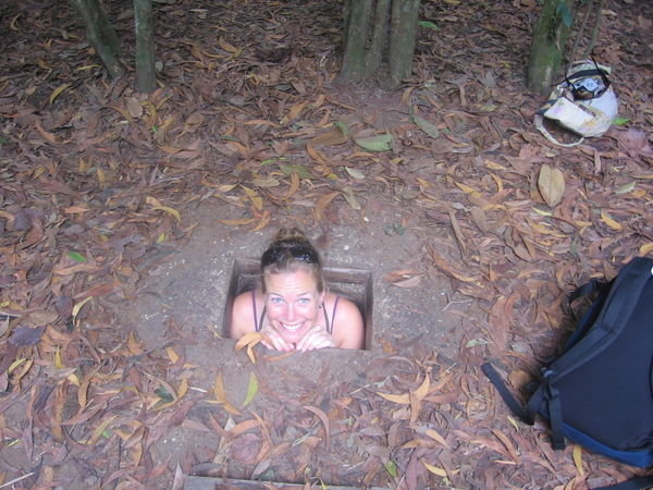 At the Cu Chi tunnels, in a sniper hiding place which connected to the tunnel system