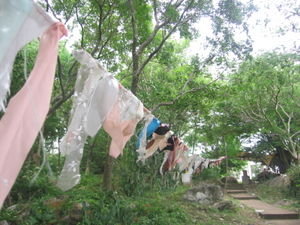 Prayer flags outside of the caves