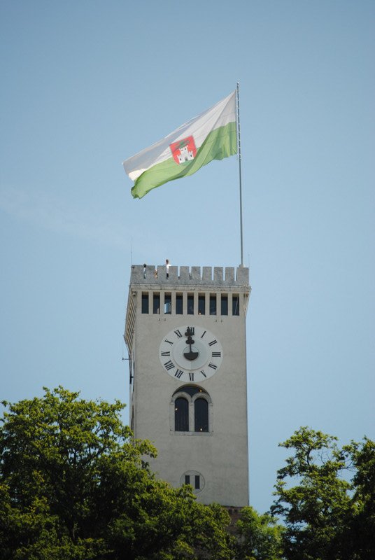 Slovenian flag on castle