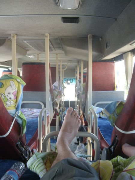 paul's foot on the bus