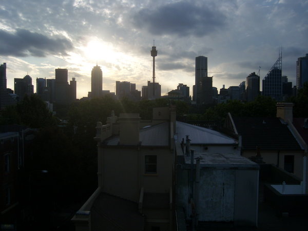 view from garden rooftop at our hostel in sydney