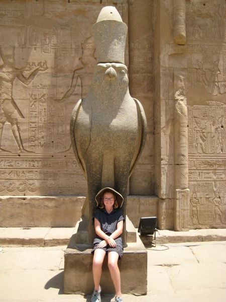 Lauren with Statue of Horus